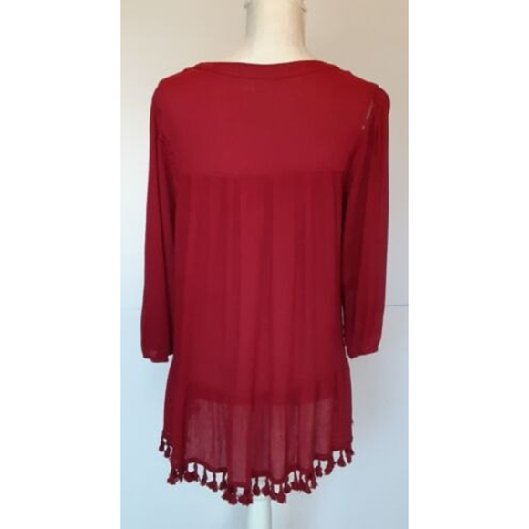 Entro Wine Color Tunic Top with Fringe Hi/Lo Hem Size M - Picture 3 of 9